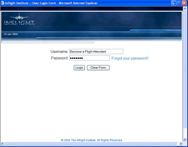 Image of the Inflight login page